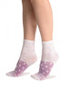 White With Wide Lilac Dotted Stripe Ankle High Socks