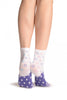 White With Wide Purple Dotted Stripe Ankle High Socks