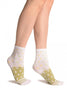 White With Wide Green Dotted Stripe Ankle High Socks