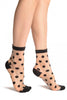 Black Woven Polka Dot On Invisible Mesh Ankle High Socks