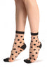 Black Woven Polka Dot On Invisible Mesh Ankle High Socks