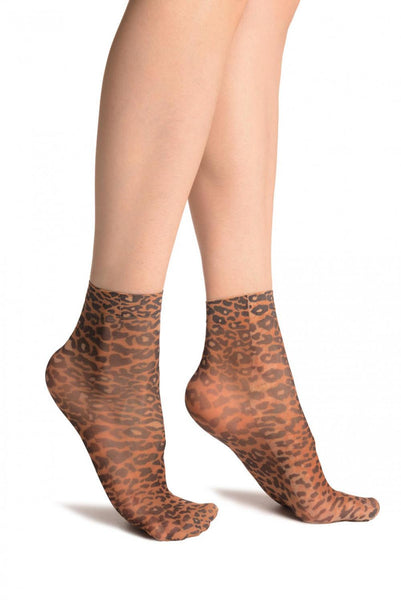 Leopard Print 20 Den Ankle High Socks