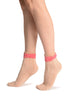 Beige With Around The Ankle Bow Ankle High Socks