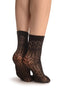 Black Geometrical Crochet Lace Ankle High Socks