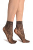 Brown Roses Lace With Comfort Top Ankle High Socks