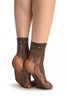 Brown Roses Lace With Comfort Top Ankle High Socks