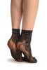 Black Roses Lace With Comfort Top Ankle High Socks