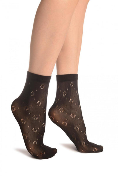 Black Crochet Rombs Ankle High Socks