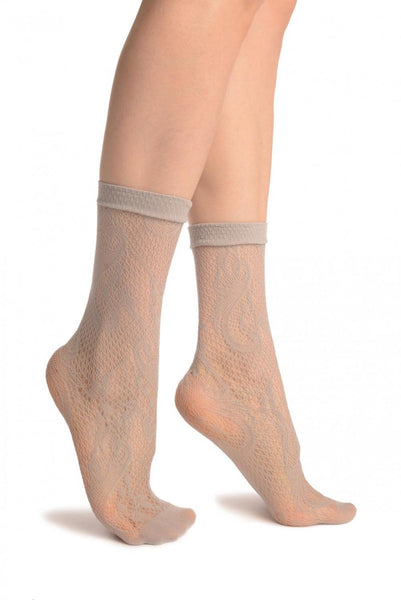 Grey Gladiolus Flowers Ankle High Socks