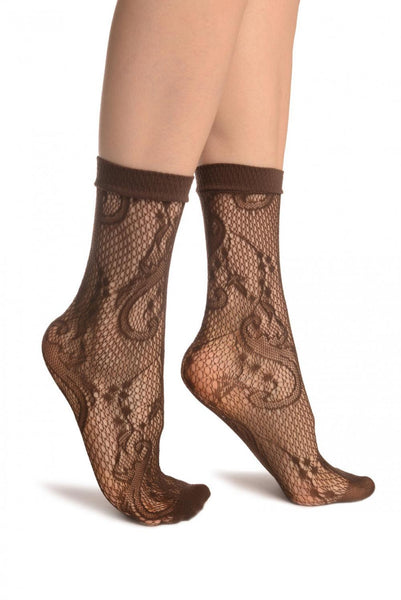 Brown Gladiolus Flowers Ankle High Socks