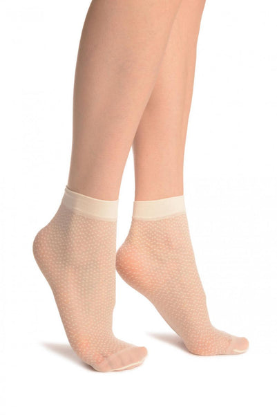 Cream Woven Dots Ankle High Socks