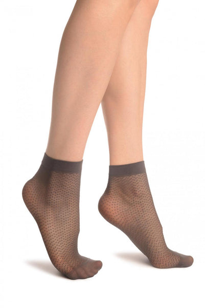 Grey Woven Dots Ankle High Socks