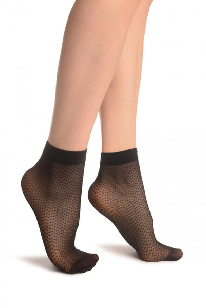 Black Woven Dots Ankle High Socks