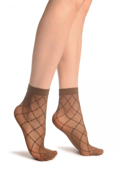 Brown Diamonds & Dots Ankle High Socks