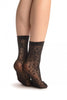 Black Orchids On Lace Ankle High Socks