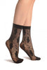 Black Mesh With Large Flowers Ankle High Socks