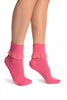 Pink With Pink Lace Trim Ankle High Socks