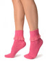 Pink With Pink Lace Trim Ankle High Socks