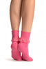 Pink With Pink Lace Trim Ankle High Socks