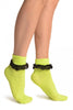 Neon Green With Black Lace Trim Ankle High Socks