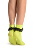 Neon Green With Black Lace Trim Ankle High Socks