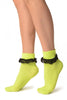 Neon Green With Black Lace Trim Ankle High Socks