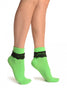 Green With Black Lace Trim Ankle High Socks