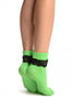 Green With Black Lace Trim Ankle High Socks