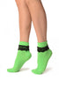 Green With Black Lace Trim Ankle High Socks