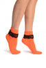 Neon Orange With Black Lace Trim Ankle High Socks