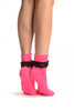 Neon Pink With Black Lace Trim Ankle High Socks