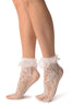 White Ruffled Stretch Lace Ankle High Socks