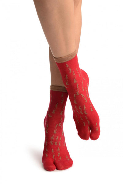 Little Fish On Red Japanese Ankle High Socks