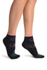 Pink Clouds On Dark Blue Japanese Ankle High Socks