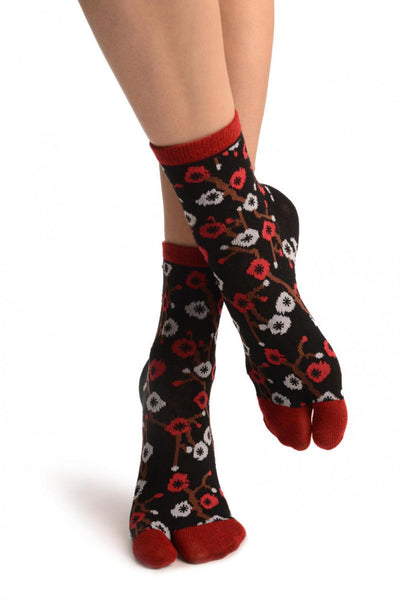 Sakura Blossom On Black Japanese Ankle High Socks