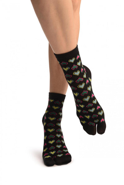 Little Hearts On Black Japanese Ankle High Socks