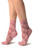 White & Grey Hearts On Pink Angora Ankle High Socks