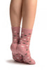 White & Grey Hearts On Pink Angora Ankle High Socks