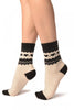 White With Hearts & Black Top Angora Ankle High Socks