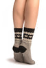 Grey With Hearts & Black Top Angora Ankle High Socks