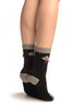 Black With Cute Bear & Satin Bow Angora Ankle High Socks