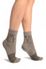 Grey With Thing Stripes & Snowman Angora Ankle High Socks