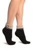 Black With Cute Dog Flip Top Angora Ankle High Socks