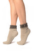 Grey With Cute Cat Flip Top Angora Ankle High Socks