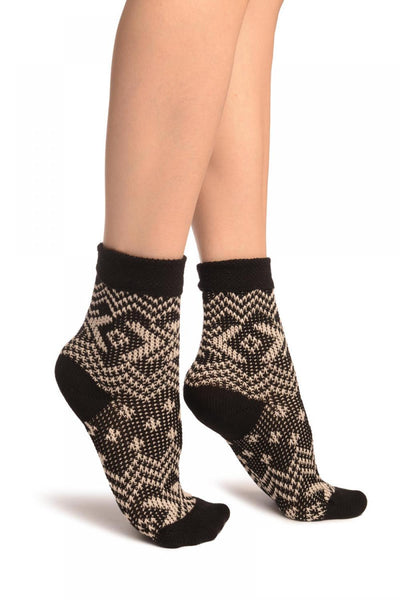 Nordic Style On Black Cashmere Ankle High Socks