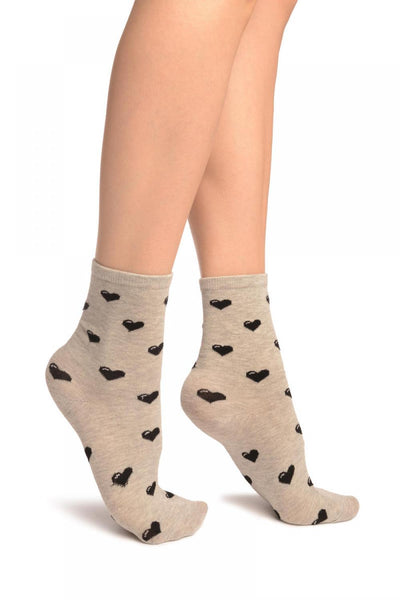 Hearts All Over Grey Ankle High Socks