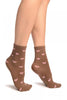 Hearts All Over Mocha Ankle High Socks