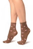 Hearts All Over Mocha Ankle High Socks