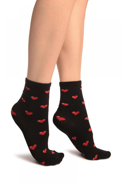 Hearts All Over Black Ankle High Socks