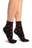 Hearts All Over Black Ankle High Socks